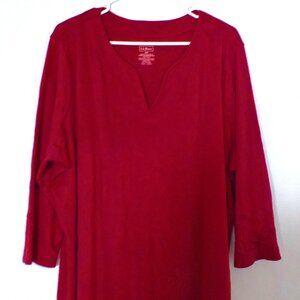 L.L. Bean Women’s 3X Red Supima Cotton Tunic Top 3/4 Sleeve V-Neck